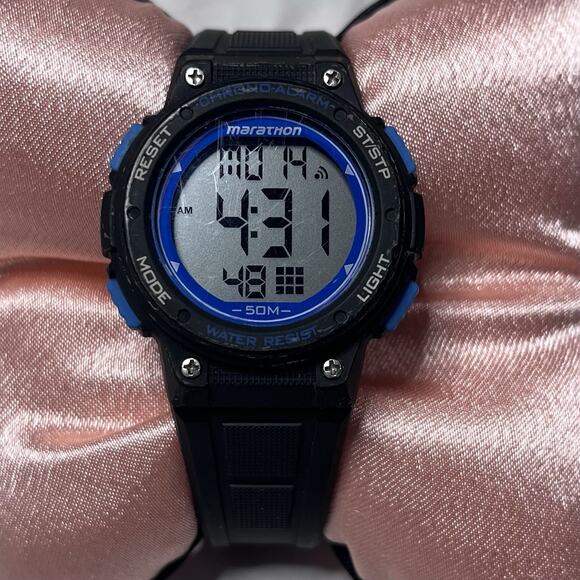 Marathon By Timex 50m Black Blue Digital Quartz Alarm Chrono Watch TW5K84800 - Picture 1 of 9